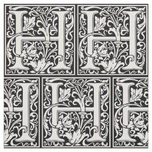 Letter H Medieval Monogram Art Nouveau Fabric