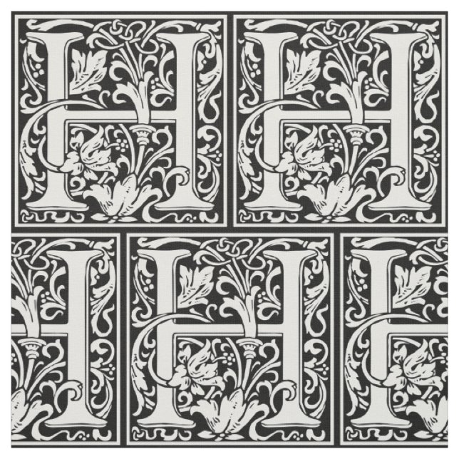Letter H Medieval Monogram Art Nouveau Fabric (Swatch)