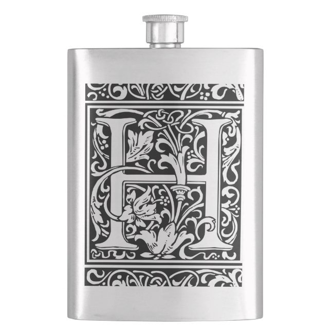 Letter H Medieval Monogram Art Nouveau Hip Flask (Front)