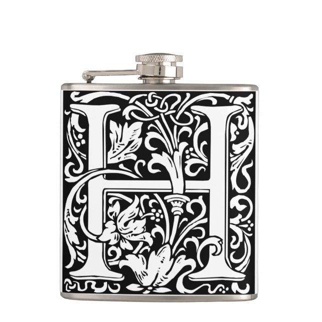 Letter H Medieval Monogram Art Nouveau Hip Flask (Front)