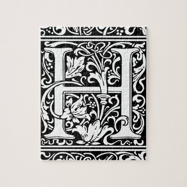 Letter H Medieval Monogram Art Nouveau Jigsaw Puzzle (Vertical)