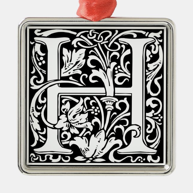 Letter H Medieval Monogram Art Nouveau Metal Ornament (Front)