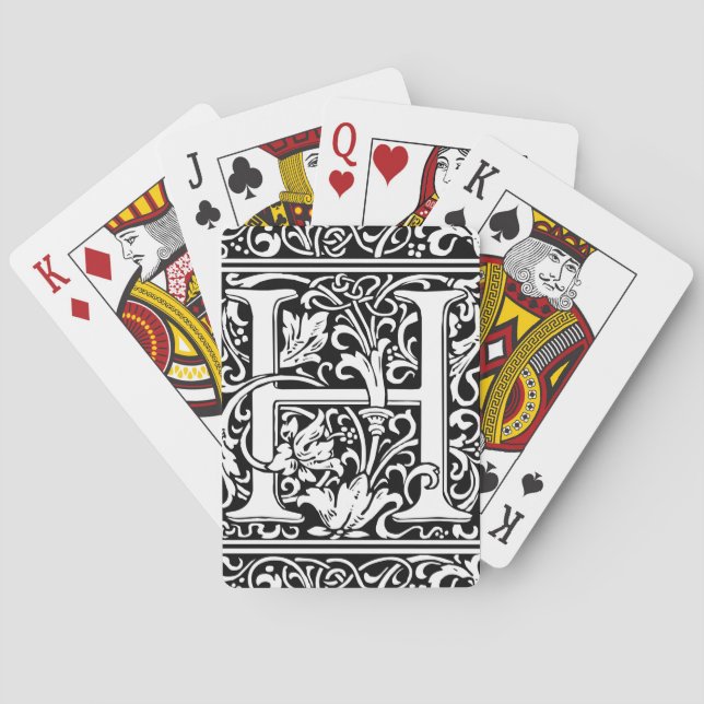 Letter H Medieval Monogram Art Nouveau Playing Cards (Back)
