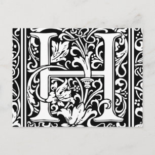 Letter H Medieval Monogram Art Nouveau Postcard