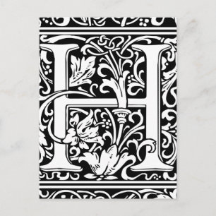 Letter H Medieval Monogram Art Nouveau Postcard