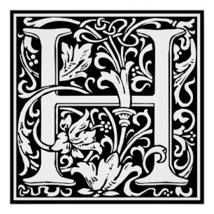 Letter H Medieval Monogram Art Nouveau Poster