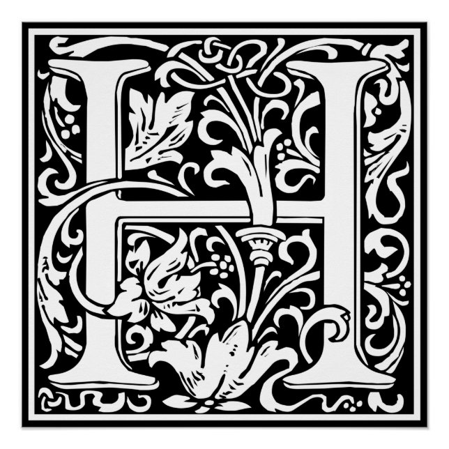 Letter H Medieval Monogram Art Nouveau Poster (Front)