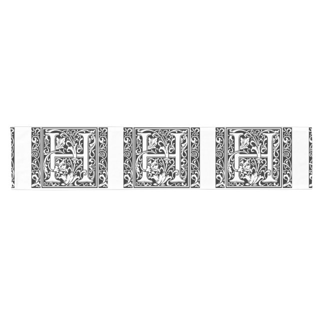 Letter H Medieval Monogram Art Nouveau Short Table Runner (Horizontal)