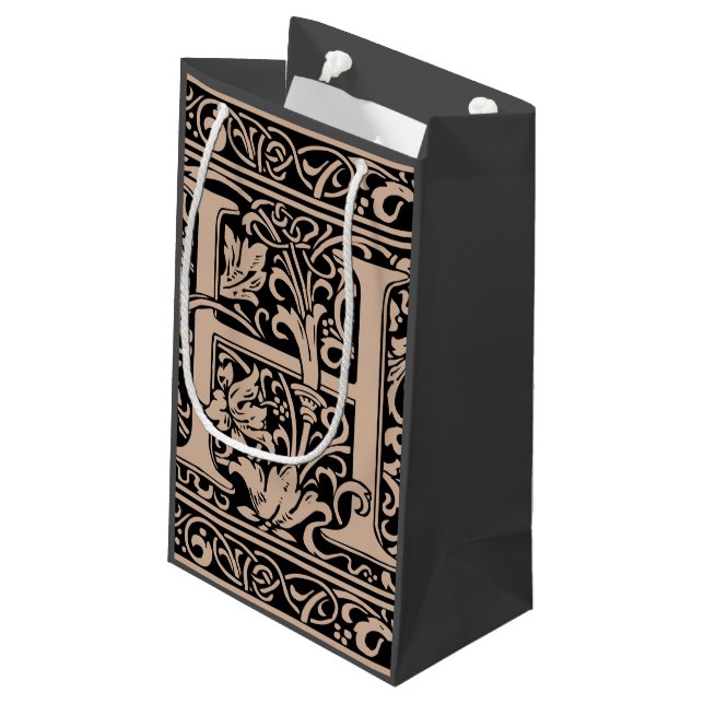 Letter H Medieval Monogram Art Nouveau Small Gift Bag (Back Angled)