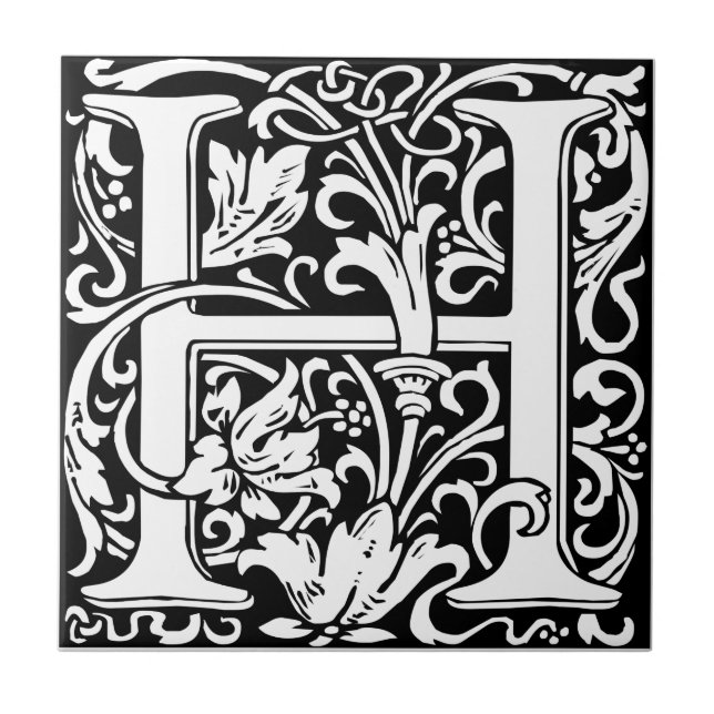 Letter H Medieval Monogram Art Nouveau Tile (Front)