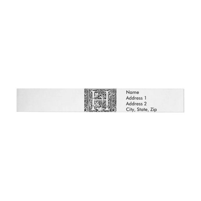 Letter H Medieval Monogram Art Nouveau Wraparound Address Label (Individual)