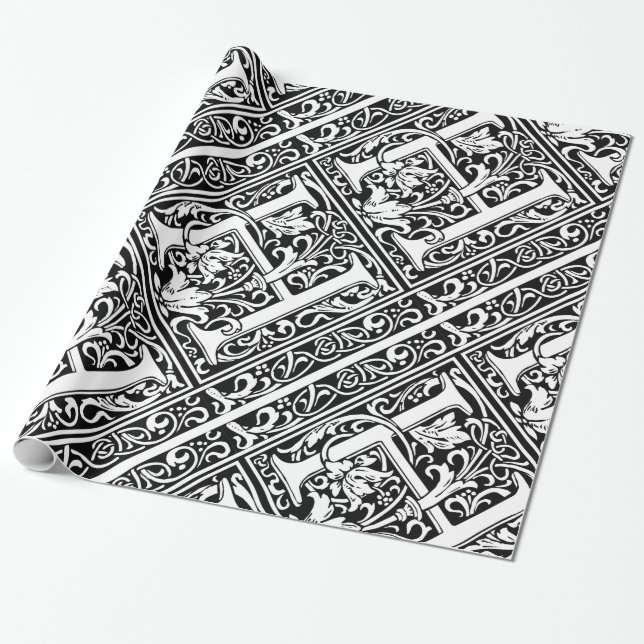 Letter H Medieval Monogram Art Nouveau Wrapping Paper (Unrolled)