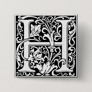 Letter H Medieval Monogram Vintage Initial 2 Inch Square Button