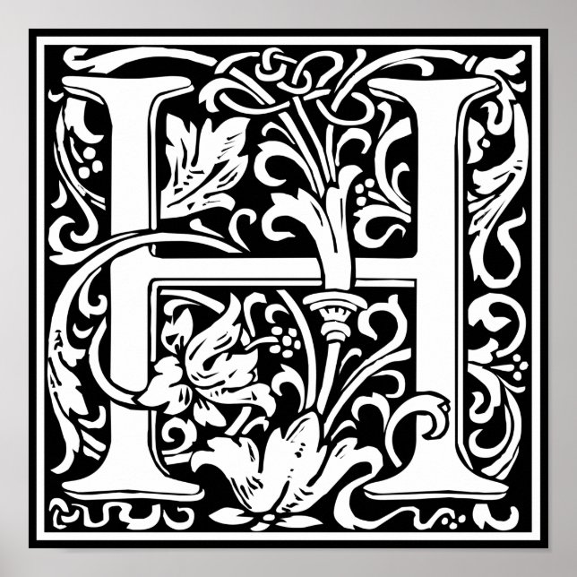 Letter H Medieval Monogram Vintage Initial Poster (Front)