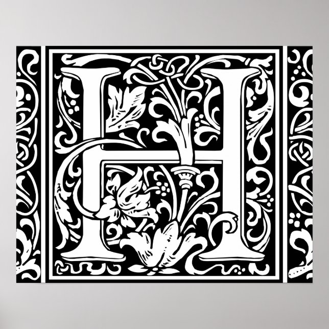 Letter H Medieval Monogram Vintage Initial Poster (Front)
