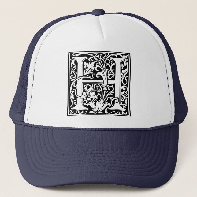 Letter H Medieval Monogram Vintage Initial Trucker Hat (Front)