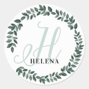 Letter H Monogram Custom Name Minimalist Botanical Classic Round Sticker