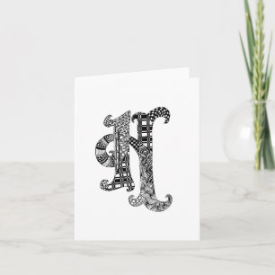 Letter H Monogram in Black and White Note Card