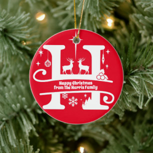 Letter H Monogram Initial Family Name Greeting   Ceramic Ornament