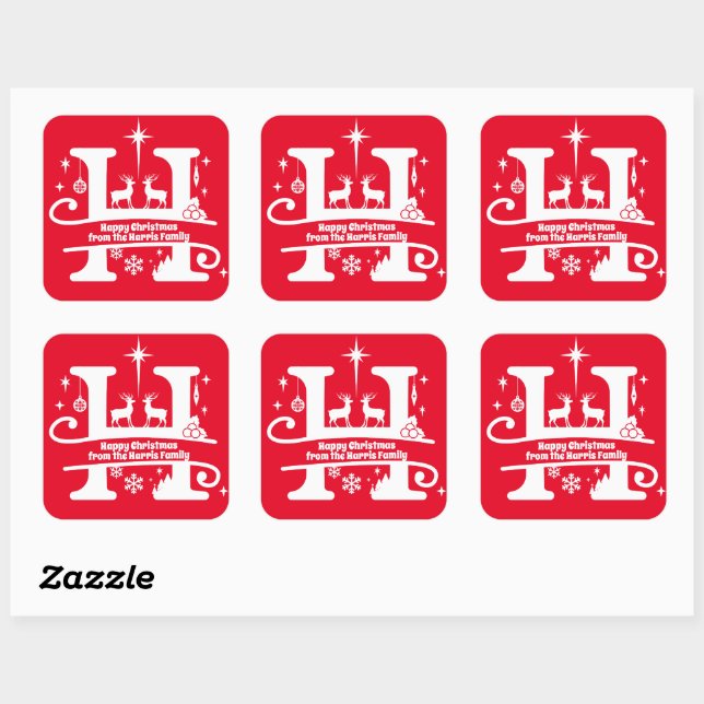 Letter H Monogram Initial Family Name Greeting Square Sticker (Sheet)