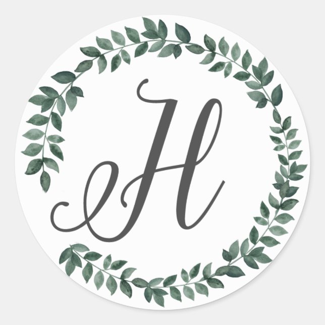 Letter H Monogram Minimalist Botanical Leaf Wreath Classic Round Sticker (Front)