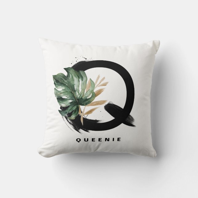Letter H Monogram Palm Leaves Tropical Throw Pillo Pillow (Front)