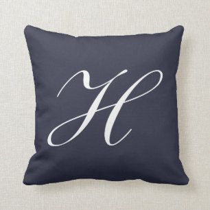 Letter H Navy Blue Monogram Pillow