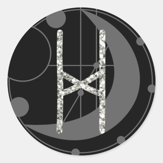 Letter H Rune Runic Monogram Geometric Moon Black Classic Round Sticker (Front)