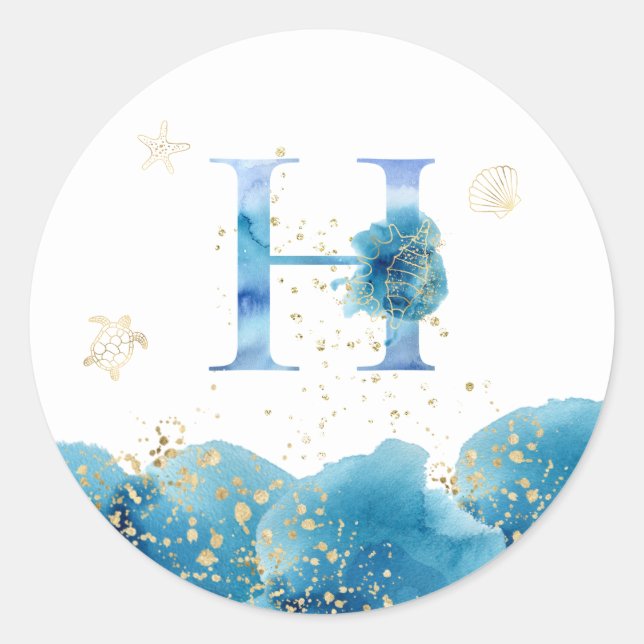 *~*  LETTER  H - Sea Ocean Beach Envelope  Sticker (Front)