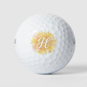 Letter H Sunflower First Name Monogram Initial  Golf Balls