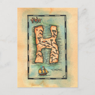 Letter H Treasure Map Postcard