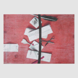 LETTER HOLDER IN RED WOOD TISSUE PAPER