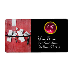LETTER HOLDER IN WOOD MONOGRAM, red ruby black