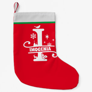 Letter I Christmas Monogram Initial Name Red White Small Christmas Stocking