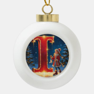 Letter I Christmas Skating Personalized Initial Ceramic Ball Christmas Ornament