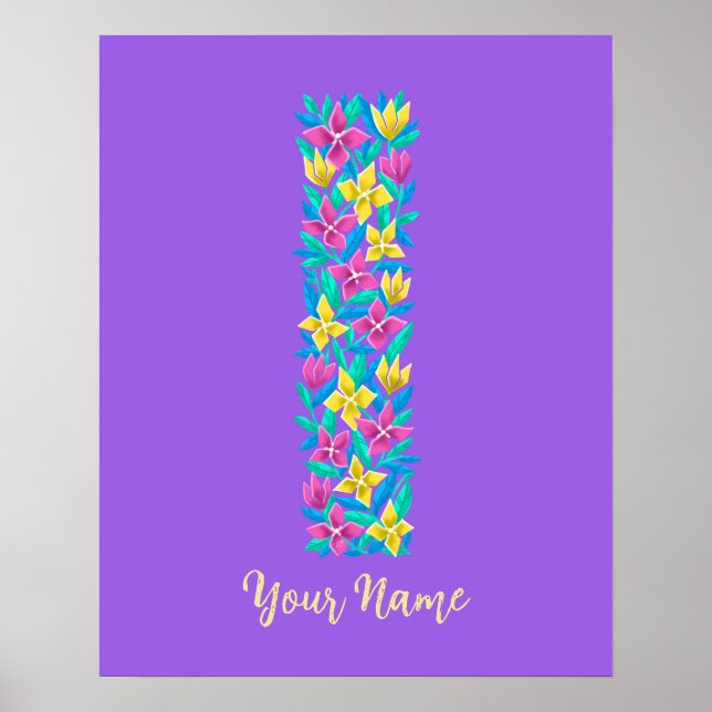 letter I customized floral wall art (Front)