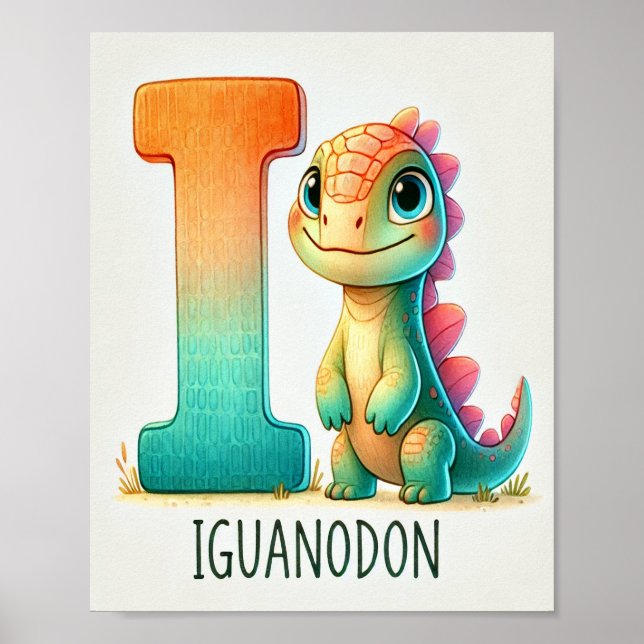 Letter I, Dinosaur Alphabet Watercolor Poster (Front)