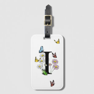 Letter I Floral Butterfly Monogram Initial   Luggage Tag