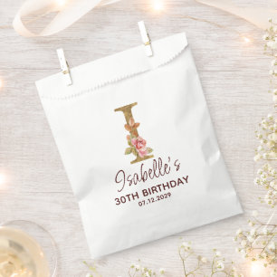 Letter I Gold Monogram Blush Pink Roses Favour Bag