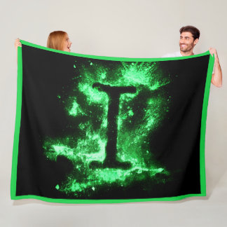 Letter I Green Capital Alphabet Fleece Blanket