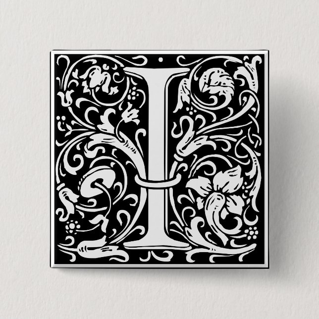 Letter I Medieval Monogram Art Nouveau 2 Inch Square Button (Front)