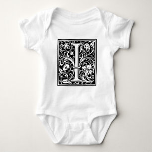 Letter I Medieval Monogram Art Nouveau Baby Bodysuit