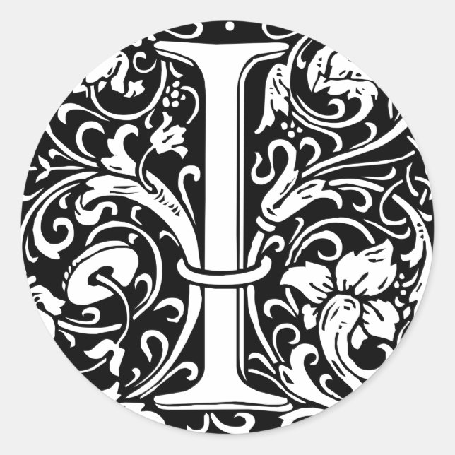 Letter I Medieval Monogram Art Nouveau Classic Round Sticker (Front)