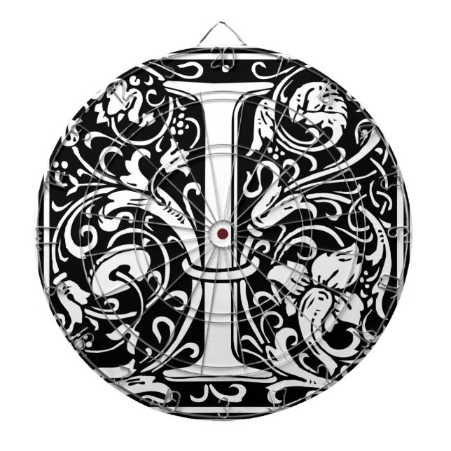 Letter I Medieval Monogram Art Nouveau Dartboard (Front)