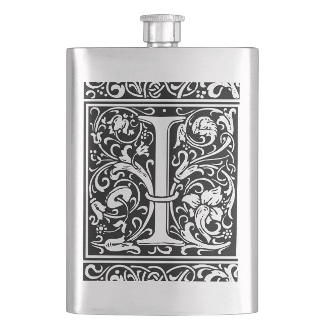 Letter I Medieval Monogram Art Nouveau Hip Flask (Front)