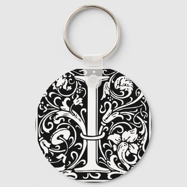 Letter I Medieval Monogram Art Nouveau Keychain (Front)
