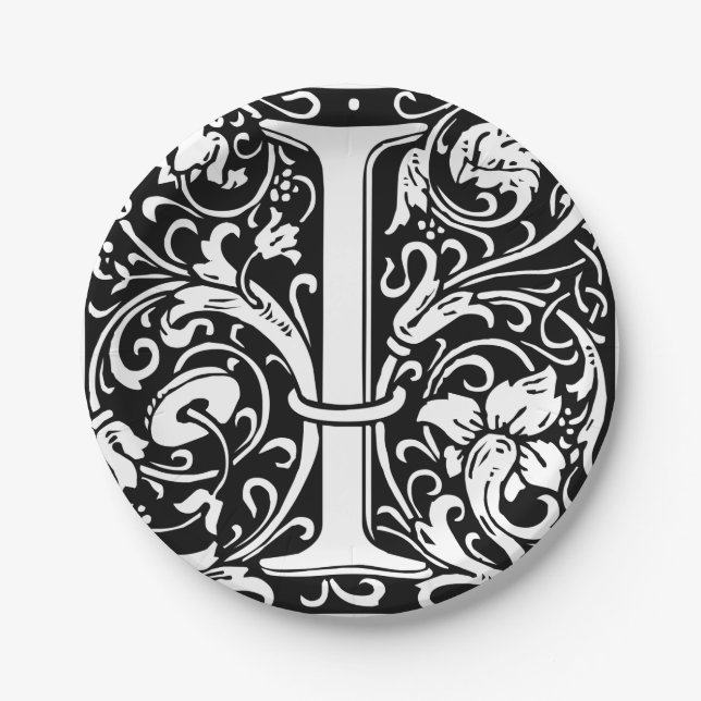 Letter I Medieval Monogram Art Nouveau Paper Plate (Front)