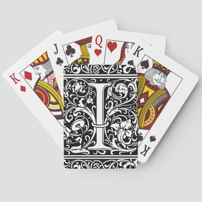 Letter I Medieval Monogram Art Nouveau Playing Cards (Back)