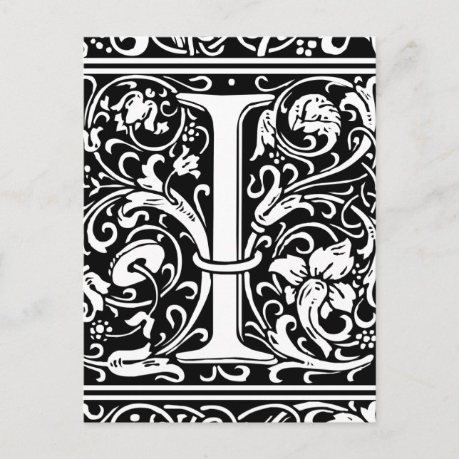 Letter I Medieval Monogram Art Nouveau Postcard (Front)