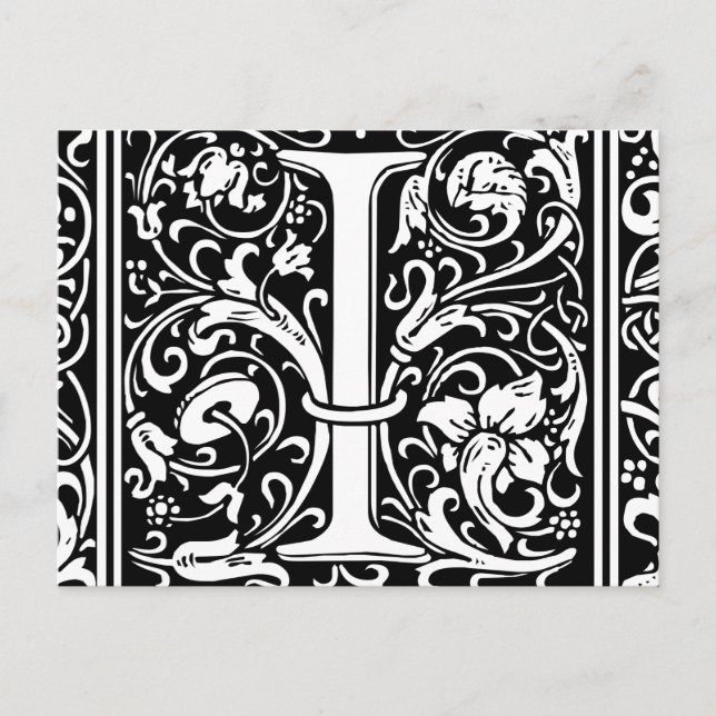 Letter I Medieval Monogram Art Nouveau Postcard (Front)
